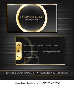 Business card template with gold lines, front and back side, vector illustration