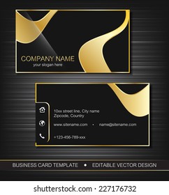 Business card template with gold lines, front and back side, vector illustration