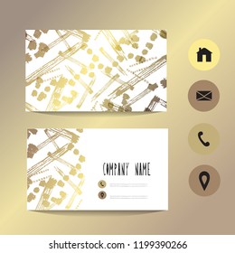 Business card template with golden ornament, design element. Can be used for greeting, wedding, rsvp cards, banners, invitations, flyers, posters. Golden background