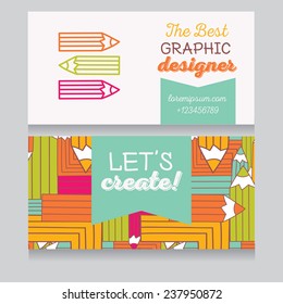 business card template for graphic designer or creative agency, vector illustration