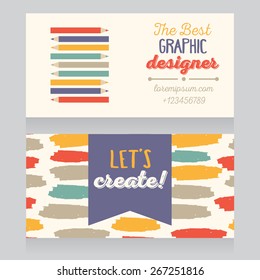 business card template for graphic designer or creative agency, vector illustration