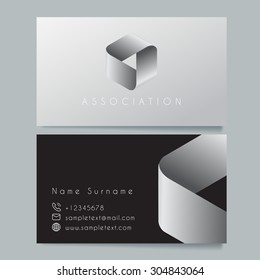 Business Card Template : Grey Ribbon : Vector Illustration