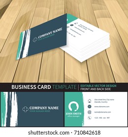 Business card template with grunge effect in retro style. Vector illustration with front and back side. Easy editable design.