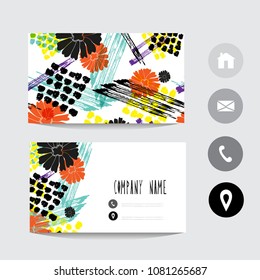 Business card template with grunge shapes, design element. Can be used also for greeting cards, banners, invitations, flyers, posters. Grunge abstract elements. Editable
