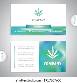 Business card template. Hemp leaf symbol. Growing plants. Healing effects of herbs. Pharmaceutical plant growing.