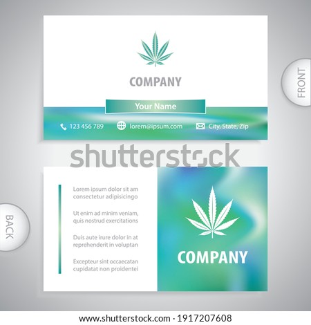 Business card template. Hemp leaf symbol. Growing plants. Healing effects of herbs. Pharmaceutical plant growing.