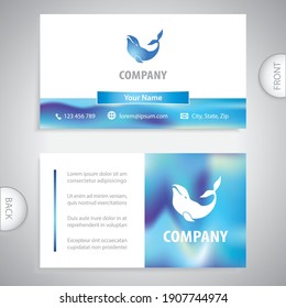 Business card template. Humpback whale icon. Symbol for sport yacht clubs and fishing centers. Seafood shop and restaurant.