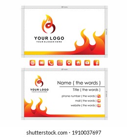 Business Card Template With Icon Set And Fire Concept