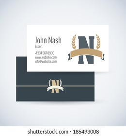business card template with initial emblem letter n white star abstraction background scene performance mark empty business publishing contour concept creative flag approval writing showing offset let