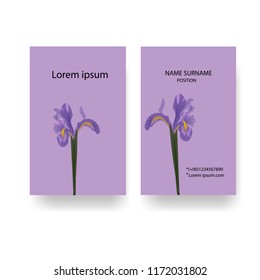 Business card template with Iris flower.Hand drawn.