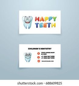 Business card template for kids dental clinic. children's dentistry. Vector illustration