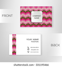 Business card template with knitted background. Editable design for handcraft branding.