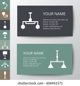 Business card template with lamp. Lamp icon vector set. Template for style design.
