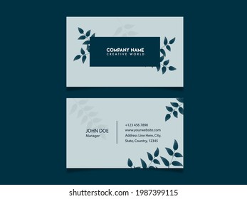 Vorlagenlayout der Visitenkarte mit Doppelseiten auf Teal-Hintergrund.