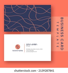 Business Card Template Layout In Front And Back Side Against Orange Background.
