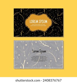 Business card template, leaves seamless pattern vector design. Double-sided creative business card template. Landscape orientation. Vector illustration.