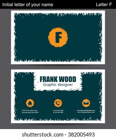 Business card. Business card template with letter F. Business card design. Modern Business card. Vector Business card template. Vector illustration. Business card layout. Personal Business card.
