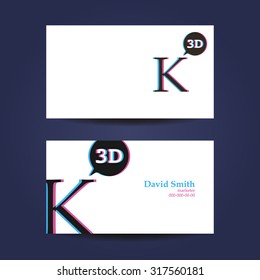 Business card template, letter K 3d