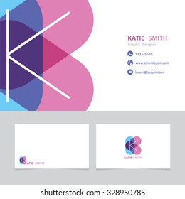 business card template letter K with effect of transparency