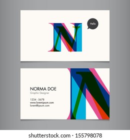 Business card template, letter N 