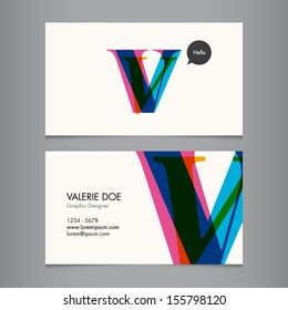 Business card template, letter V