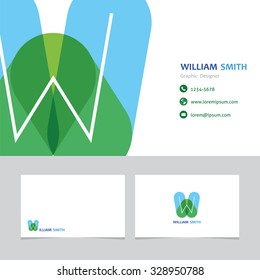business card template letter W with effect of transparency