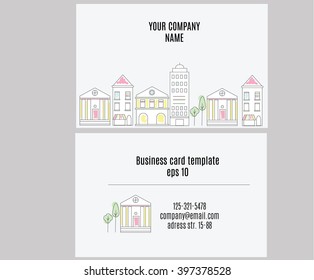 Business card template with linear cityview
