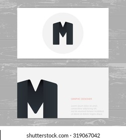 Business card template with logo alphabet letter M. Stylish logo design