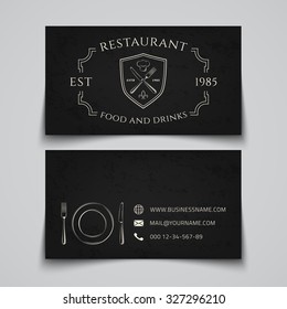 Business card template with logo for restaurant, cafe, bar or fast food. Vector illustration.