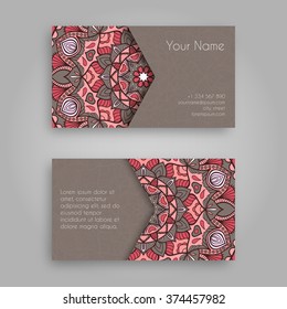 Business card template with mandala design.Vintage decorative elements. Hand drawn background. Islam, Arabic, Indian, ottoman motifs. 