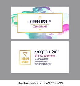 Business Card Template with Marble Texture on White Background. Vector illustration Golden Frame. Two Sides with Text Space