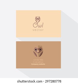Business card template mockup with flat design owl logo and typographic mark sign for company visual identity