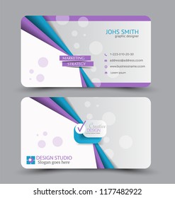 Business card template. Modern flat design. Abstract horizontal banner. Blue and purple color. Vector illustration.