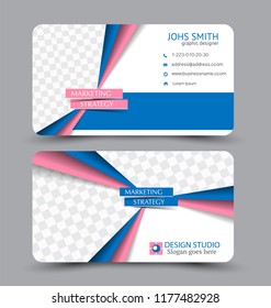 Business card template. Modern flat design. Abstract horizontal banner. Blue and pink color. Vector illustration.
