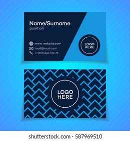 Business card template with modern geometric background and place your logo blue cyan color perfect for business, building, architecture and other. Vector Illustration