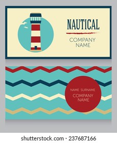 business card template in nautical style, design can be used for marine club, beach bar or yacht company, vector illustration