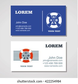 Business card template in nautical style, design can be used for marine club, beach bar or yacht company, vector illustration.Sea cruise.Marine Travel.