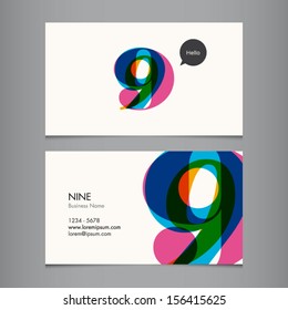 Business card template with number nine