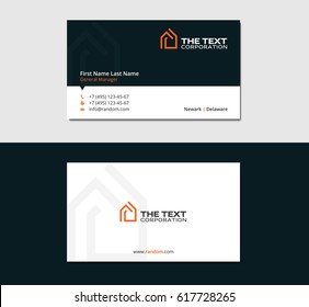 business card template with orange emblem of cottage