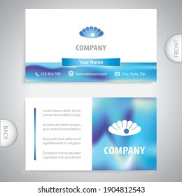 Business card template. Pearl in Shell symbol. Concept for business with luxury goods and jewelry.