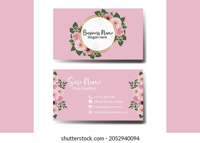 Business Card Template Pink Flower .Double-sided Flat Design Vector Illustration. Stationery Design