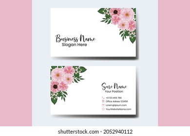 Business Card Template Pink Flower .Double-sided Flat Design Vector Illustration. Stationery Design