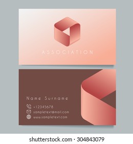 Business Card Template : Pink, Salmon Ribbon : Vector Illustration