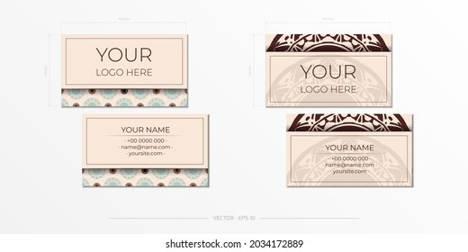 Business card template with place for your text and abstract ornament. Template for print design of business cards in beige color with luxurious patterns.
