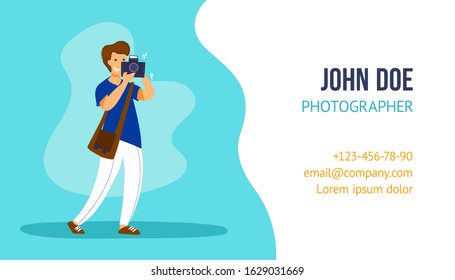 Business card template for professional photographer with nice сartoon character.