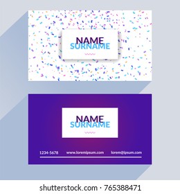Business card template, rectangle shape with confetti background. Vector design editable.