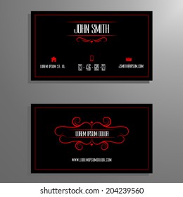 Business card template - red and black flourish design