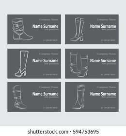 Business card template for a representative of the footwear industry, shoe store, trade, exhibition. Vector illustration