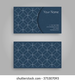 Business Card Template With Sashiko Design. Vintage Decorative Elements.Traditional Japanese Embroidery Ornament With Fans