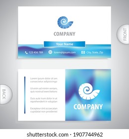 Plantilla de tarjeta profesional. Icono de la concha de mar. Tienda de mariscos y restaurante. Concepto de negocios con animales marinos.